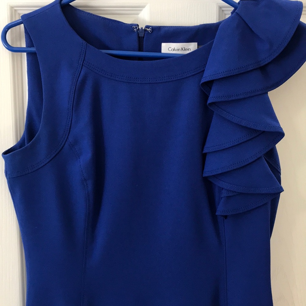 Calvin Klein blue ruffle dress
